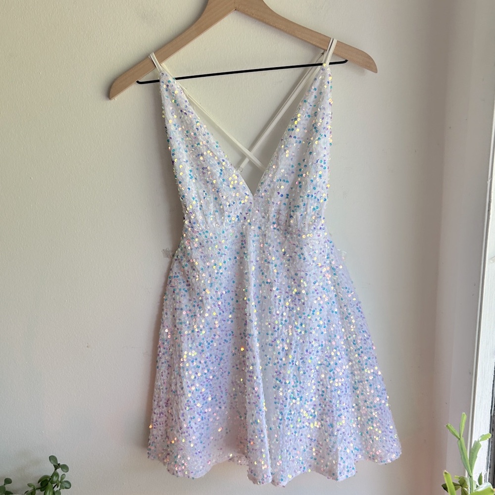 Southern Fried Chics white with multi sequins mini dress NWT  - size S - Picture 5 of 5